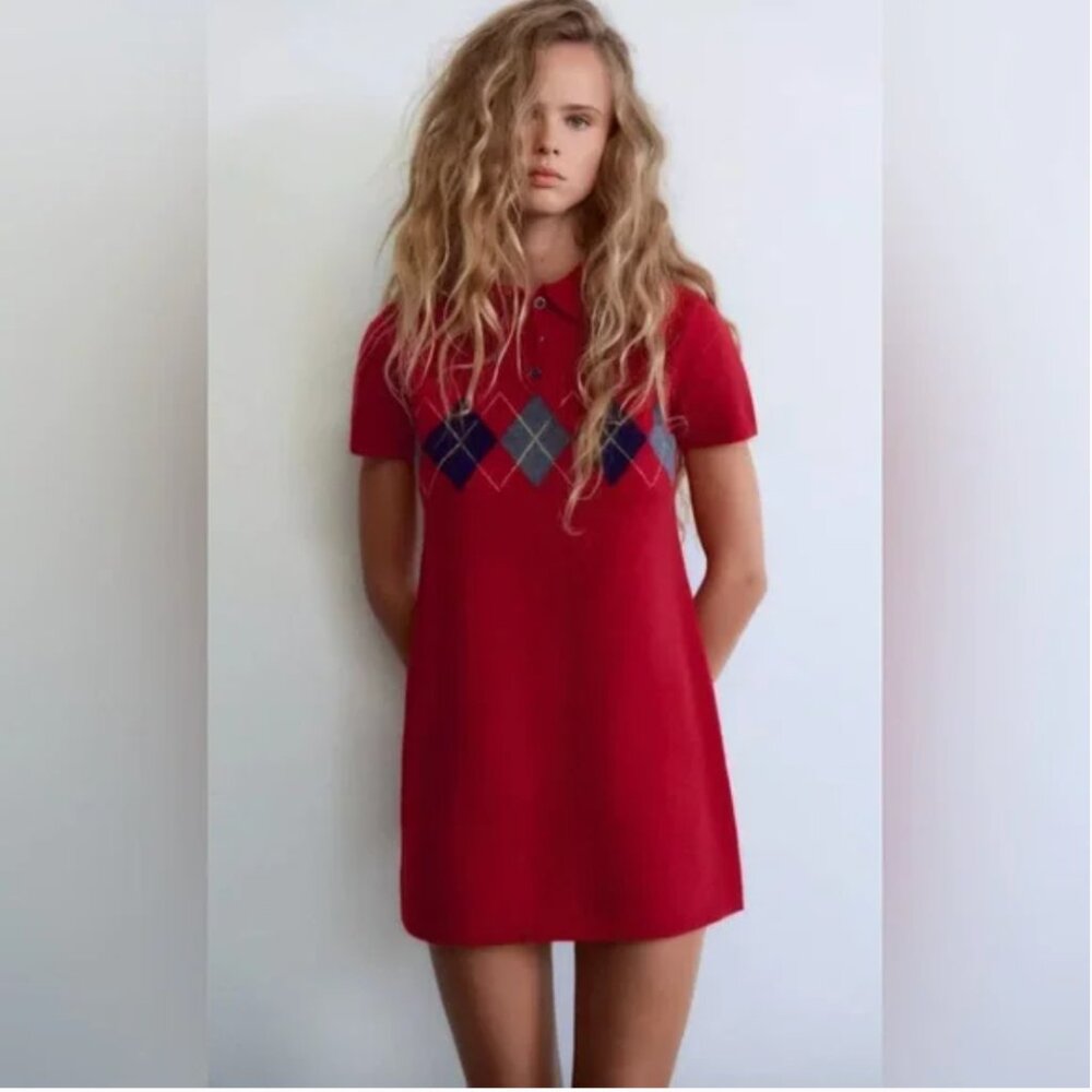 Zara diamond argyle pattern mini dress NWT